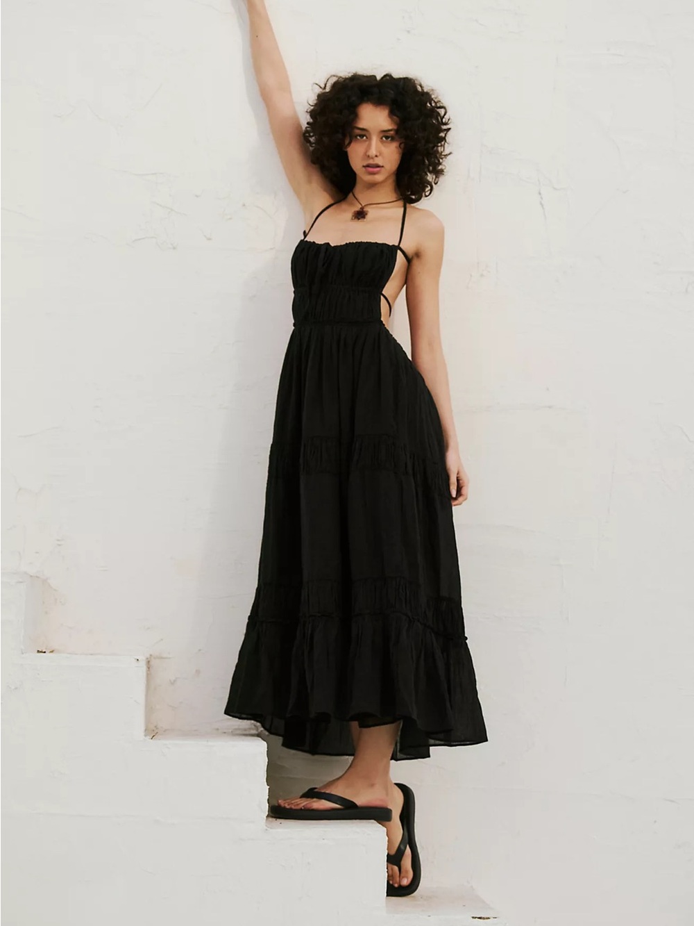 Free People Black Tiered Maxi Dress with Spaghetti Straps - Picture 7 of 9